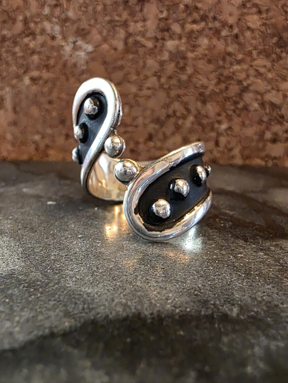 Vintage Vintage Mexican Sterling Silver 925 Modernist Swirl Bead Ring